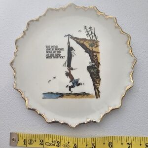 White and Gold Scalloped Decorative Plate with Cartoon Illustration